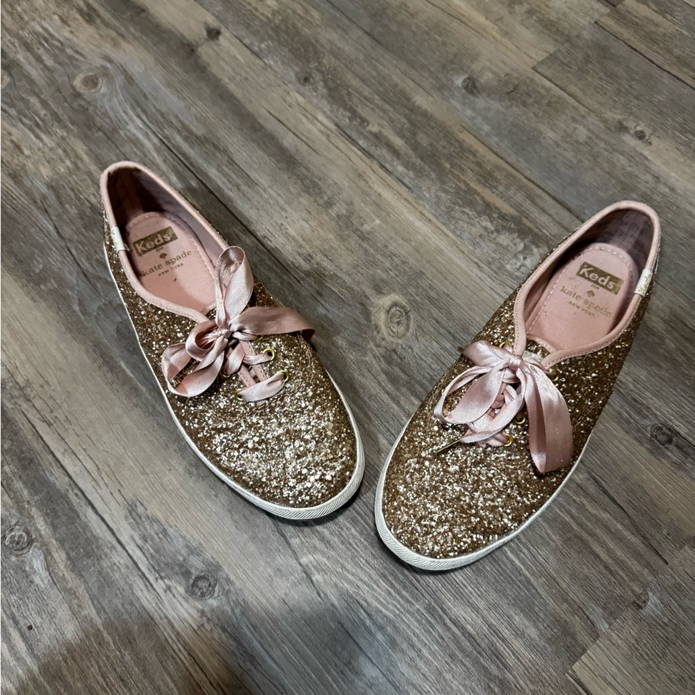 Keds x Kate Spade pink and gold sparkle sneakers